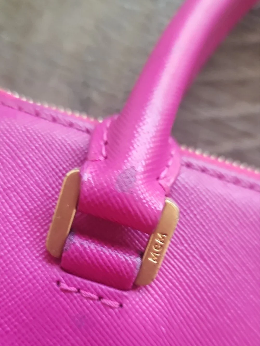 MCM Hot Fuschia Pink Leather Satchel with Gold Hardware